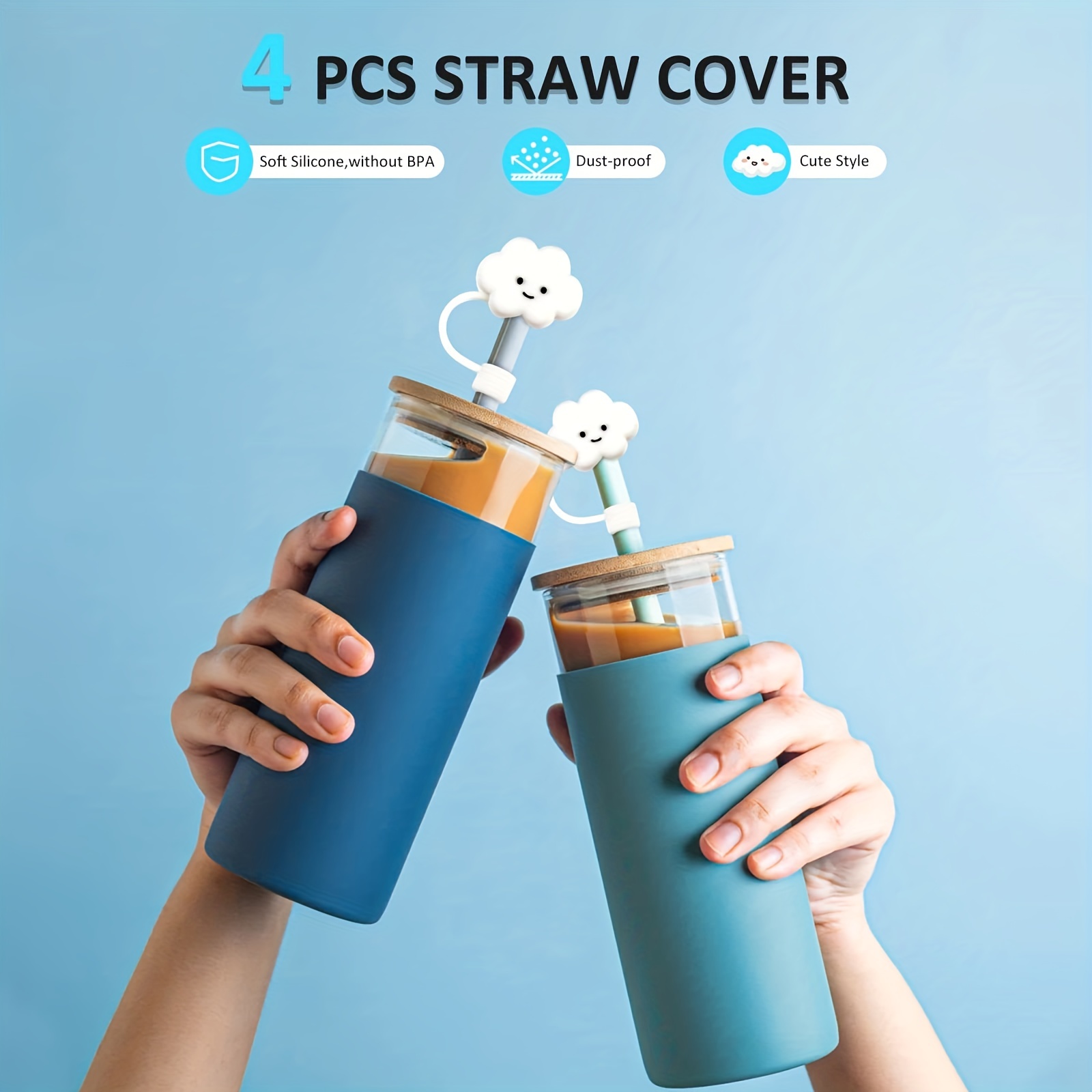 2Pcs Straw Tips Cover Straw Covers Cap for Reusable Straws Cloud Shape Straw  Protector, Food Grade Silicone Straw Tip Reusable Drinking Straw Covers  (Blue,White) 