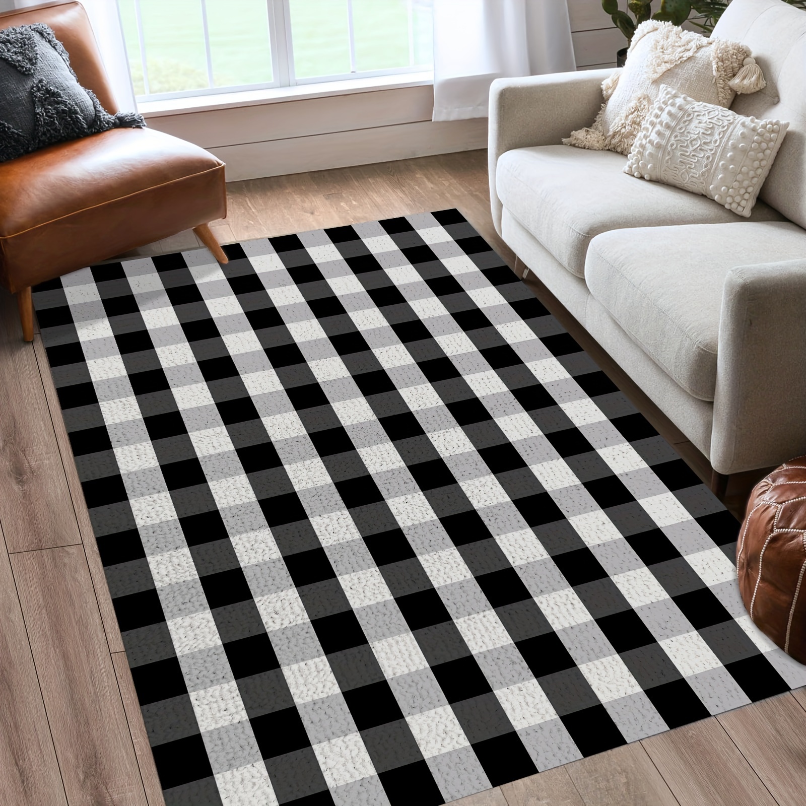 Black And White Checkered Pattern Area Rug Machine Washable - Temu