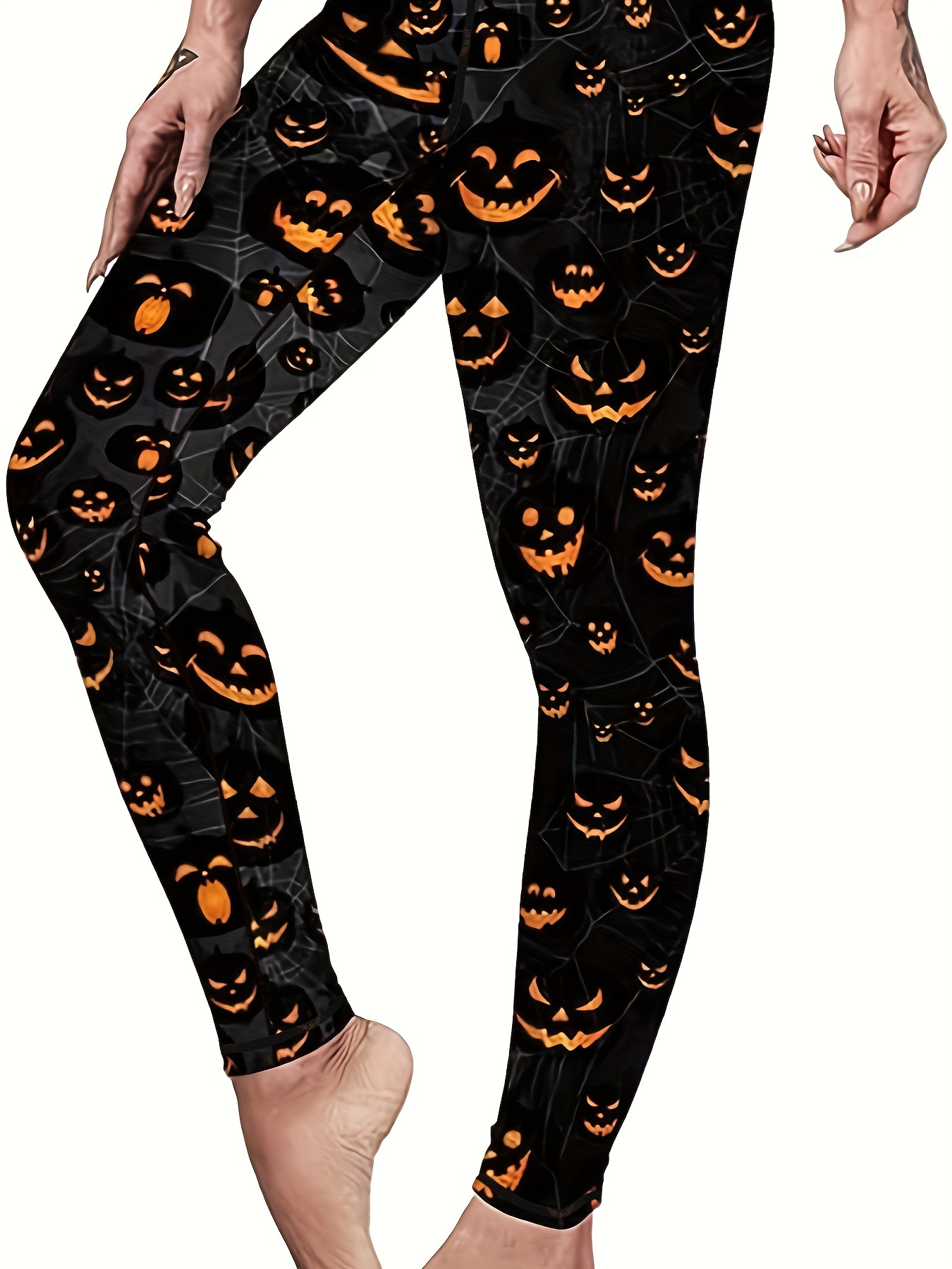 Plus Size Halloween Sports Leggings Women's Plus Pumpkin - Temu