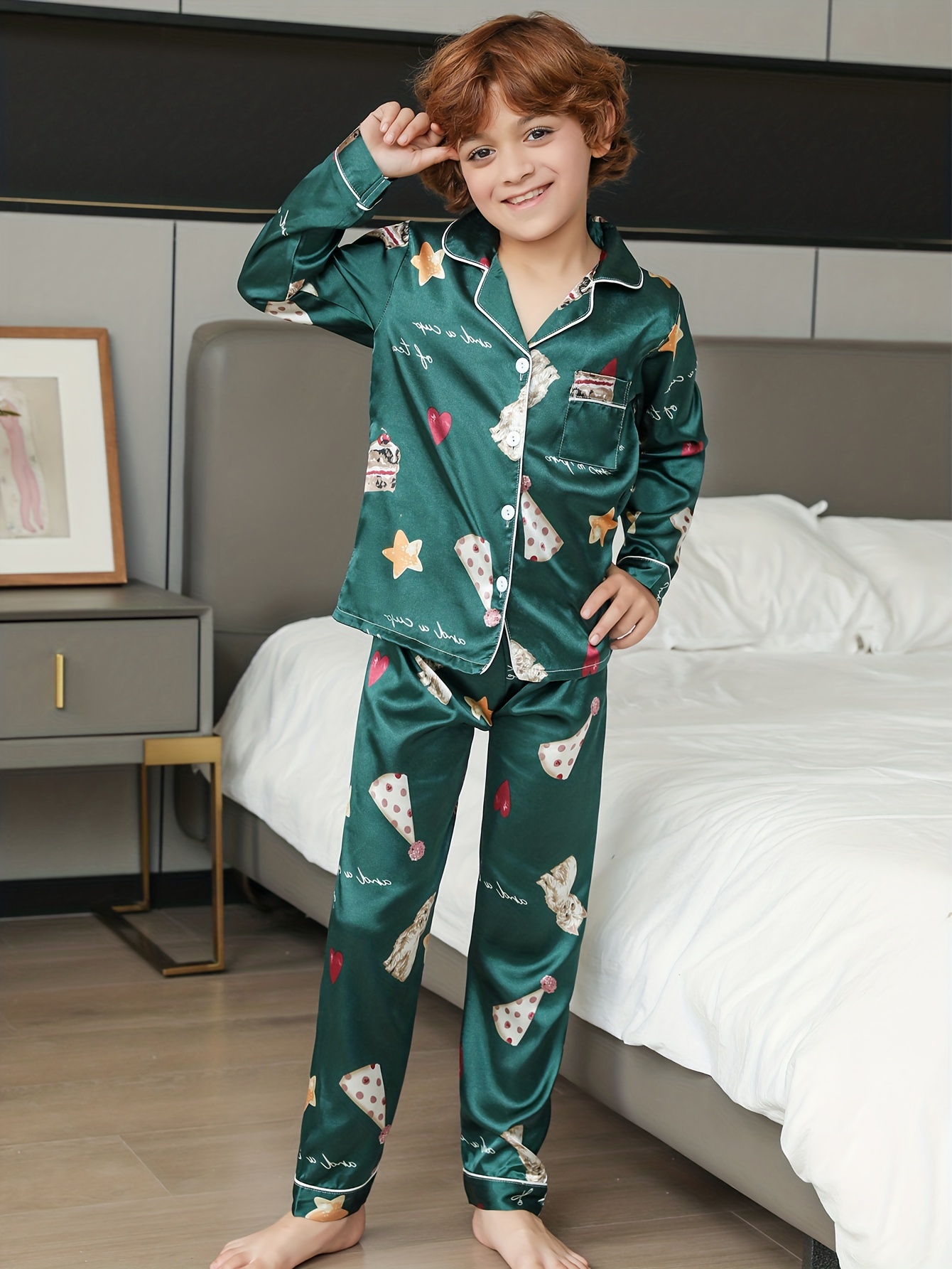 Teen Boys Pajama Sets Allover Cute Cow Pattern Lapel Front - Temu