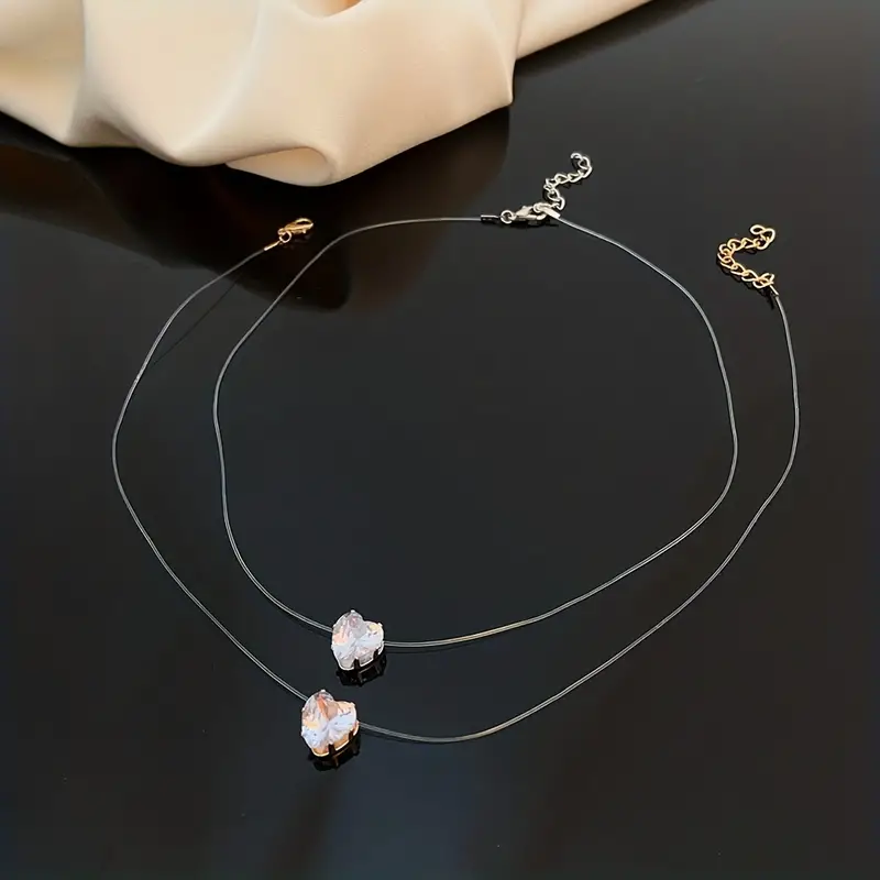 Transparent Invisible Fishing Line Necklace Zircon Heart - Temu