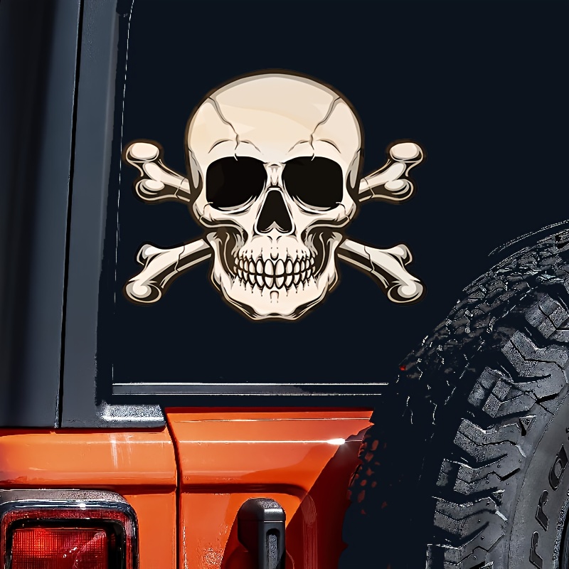 5in X 5in Black Skull and Crossbones Bumper Sticker Vinyl Truck Window