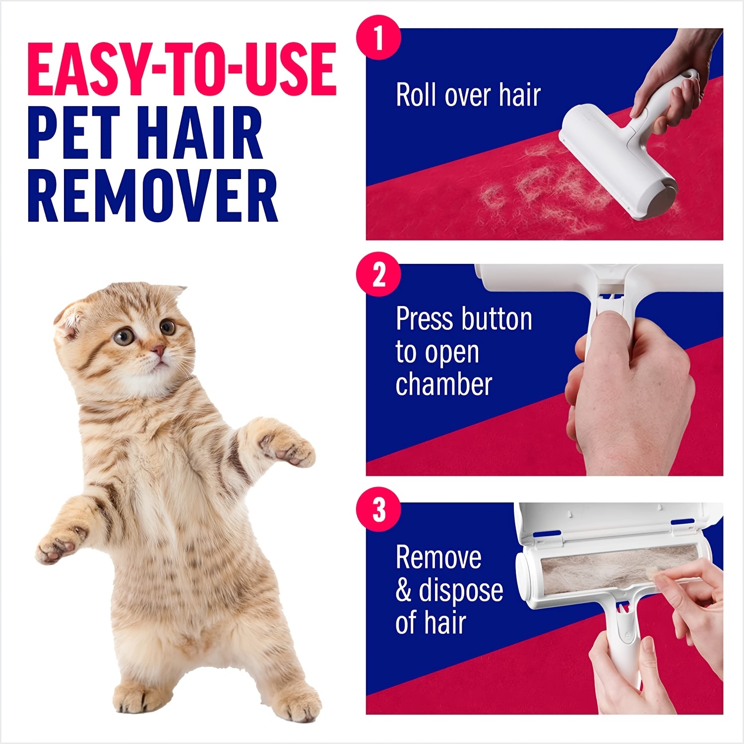 Removedor de pelo de mascotas – Rodillo de pelusa para pelo de mascotas –  Removedor de pelo de gatos y perros para sofá, muebles, alfombras, asiento