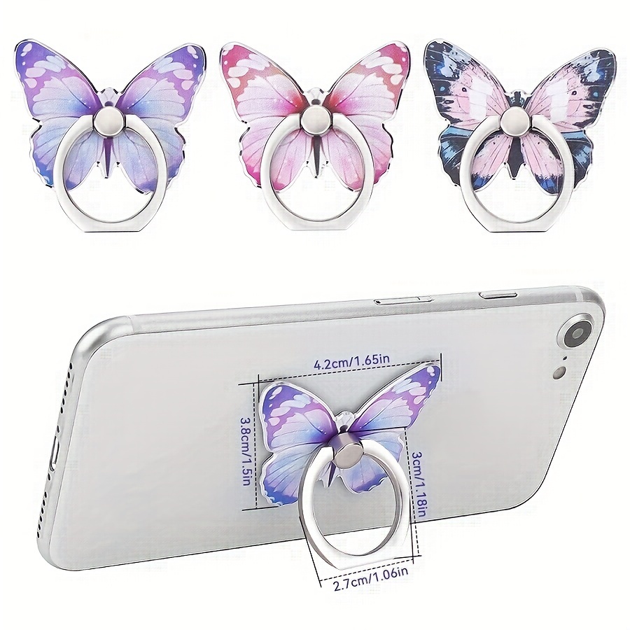 

Cute Butterfly Patterned Phone Ring Stand Holder - 360° Rotation, Metal Finger Stand Kickstand, And Knob Loop For Secure Grip