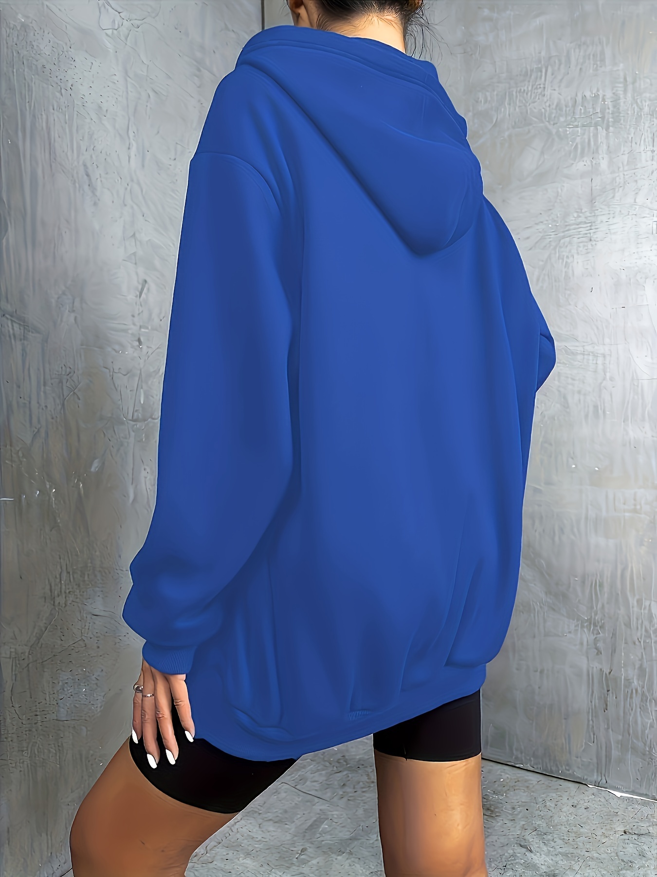 Casual Plain Hooded Zip Up Long Sleeve Royal Blue Women Sweatshirts  (Women's)