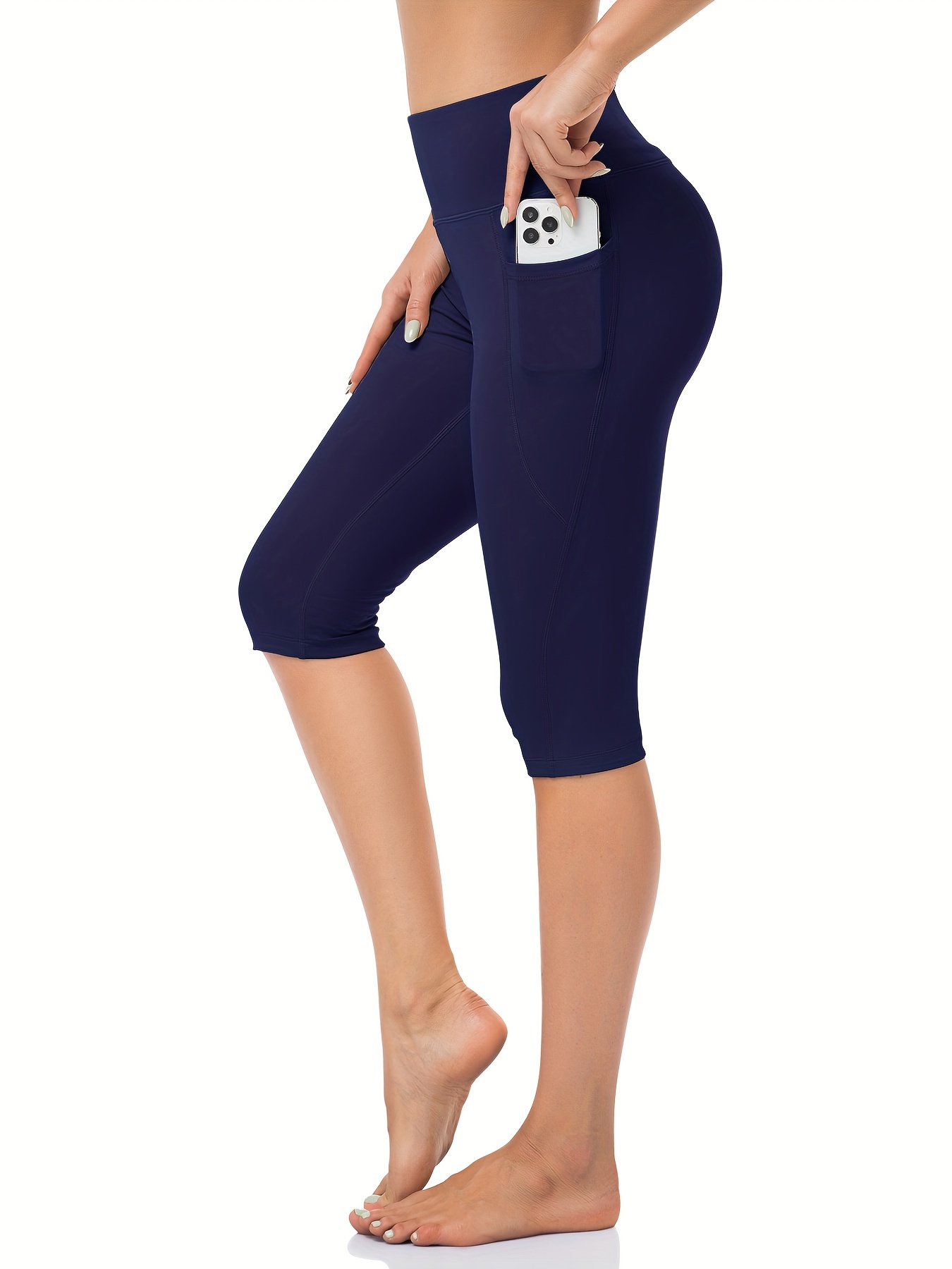 Owordtank Capris Yoga Leggings for Women with Pockets Casual Summer Workout  High Waist Capri Pants Knee Length Legging Brown L 