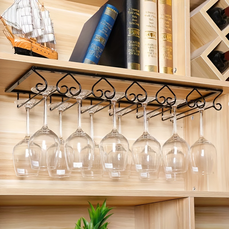 Estante colgante para copas de vino y soporte para botellas, soporte para  copas debajo del gabinete, soporte de vidrio de metal retro para copas de