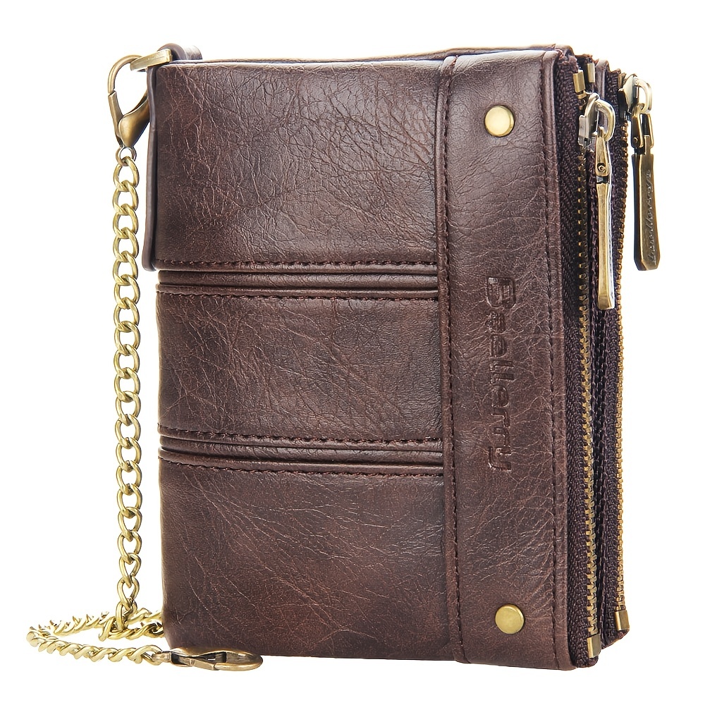 Men's Double Zipper Buckle Wallet Retro Coin Purse Card Holder