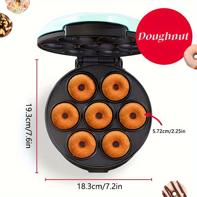 Mini 700W Donut Maker Machine For Kid-Friendly Breakfast, Snacks, Desserts  & More With Non-stick Surface, Makes 7 Doughnuts, Donut Print Pink Blue Red