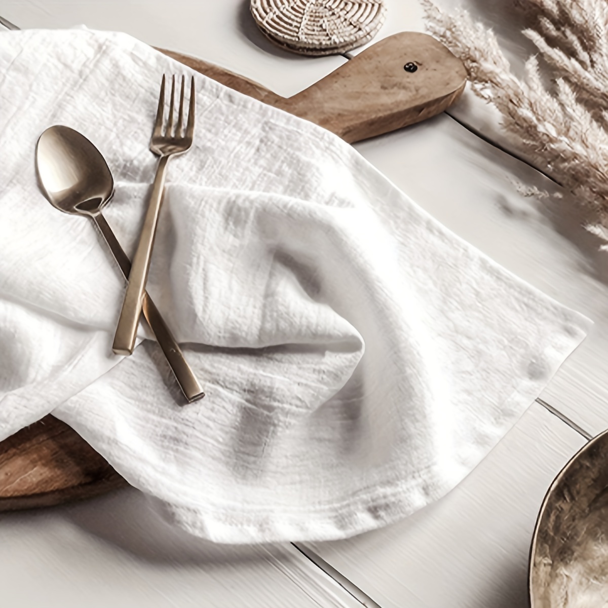 Natural Linen Napkins Set. Kitchen Table Napkin Cloths. 