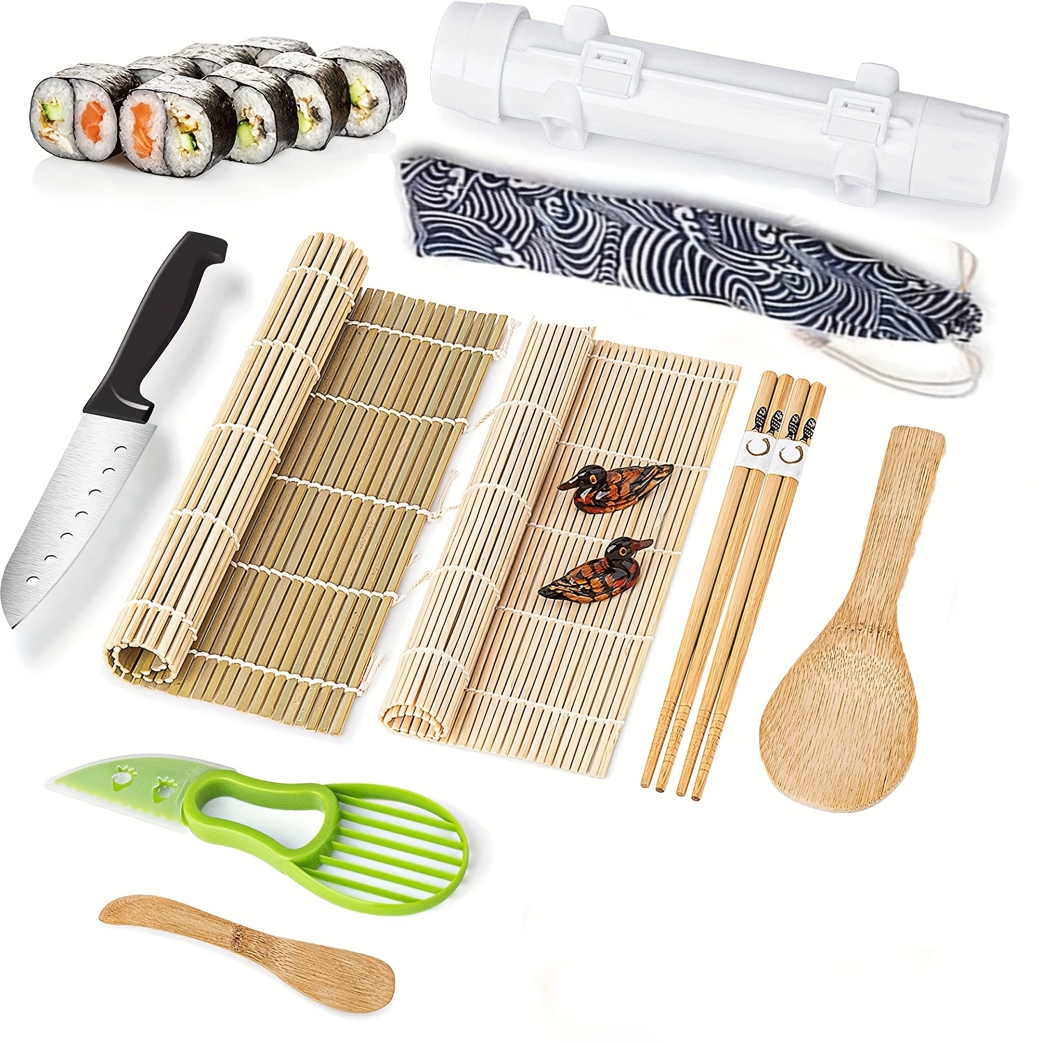 1set Sushi Making Kit Set With Instructions, For Beginner, All In One Sushi  Bazooka Maker With Bamboo Mats, Bamboo Chopsticks, Avocado Slicer, Paddle