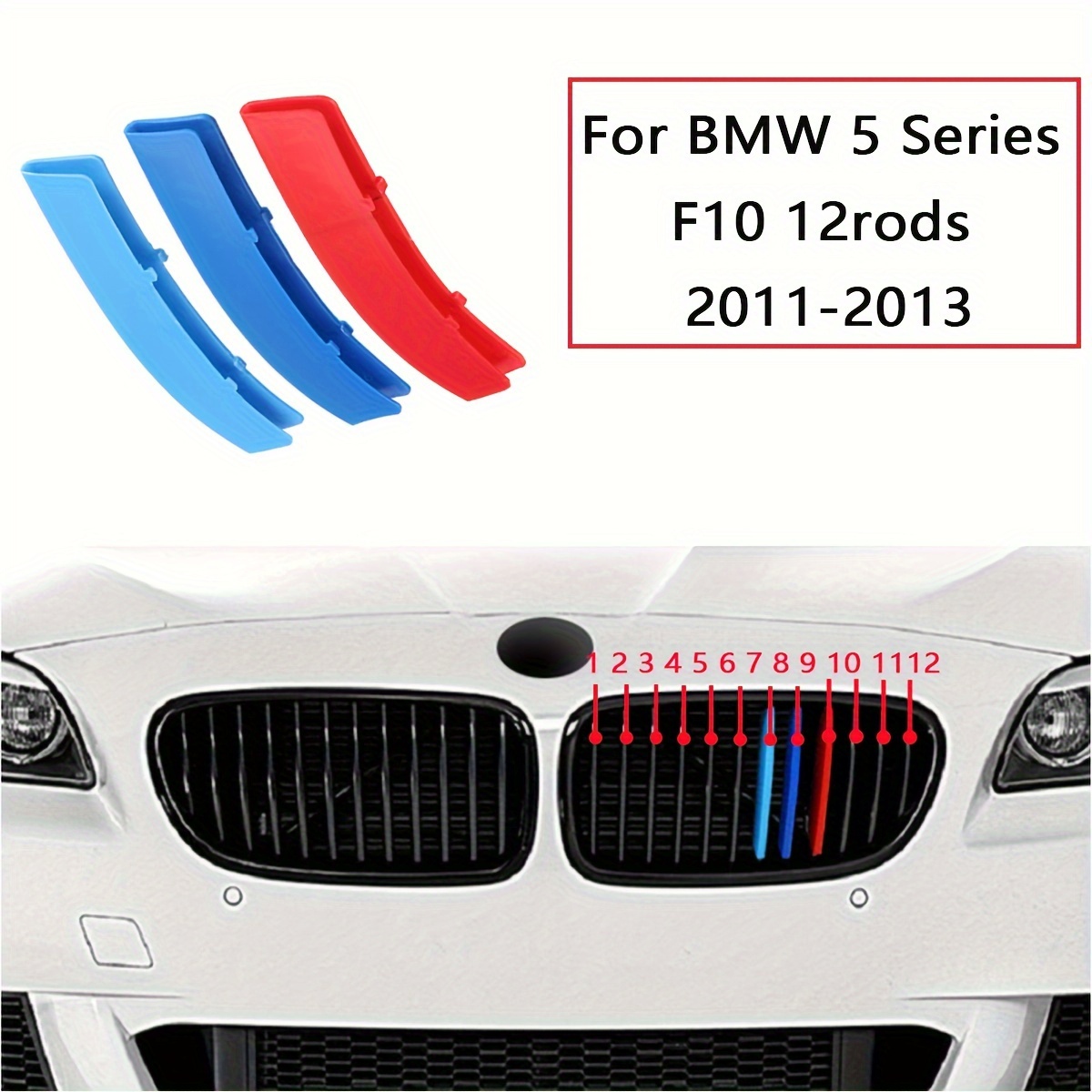 1 セット 3 個 M カラー BMW グリルインサートトリムストライプ車グリルトリムクリップ 5 シリーズ F10 2011-2017