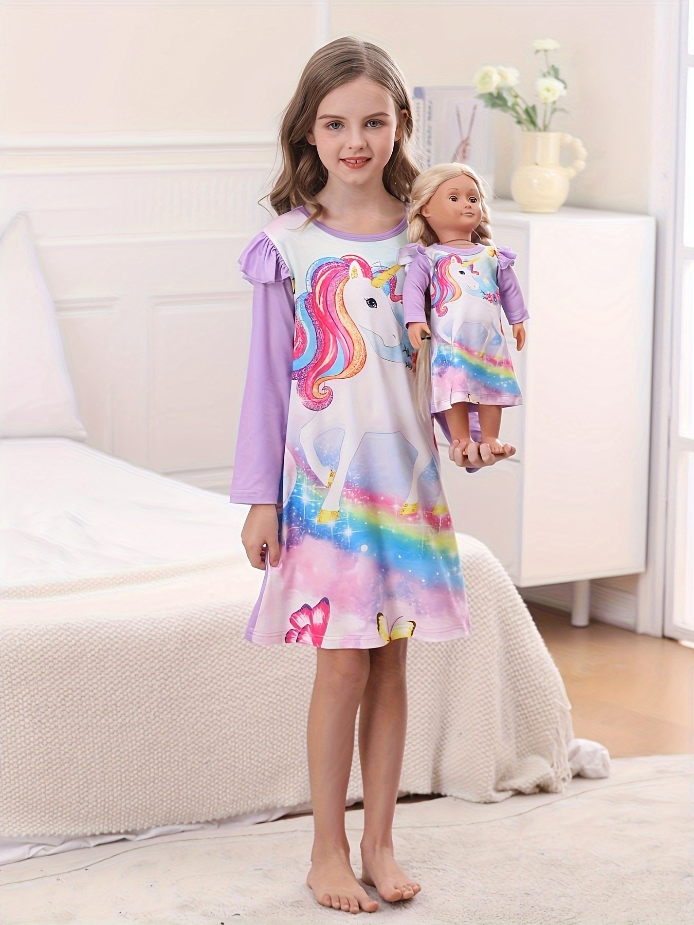 Matching Doll Girls Nightgown Unicorn Sleepwear American Temu