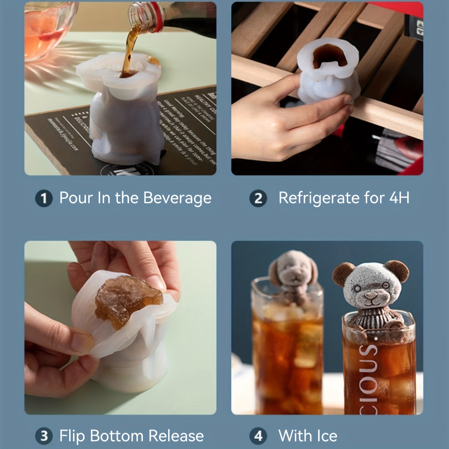  Bear Ice Molds 2 Pack - Silicone Ice Cube Tray - Handmade Cute  3D Ice Cubes - DIY Beverage Iced Coffee Juice Cocktail (Color : Bear, Size  : Small) : Home & Kitchen