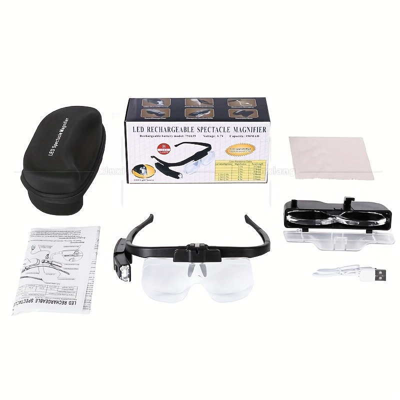 Gafas Aumento Recargables Gafas Aumento Cabeza 2 Luces Led - Temu