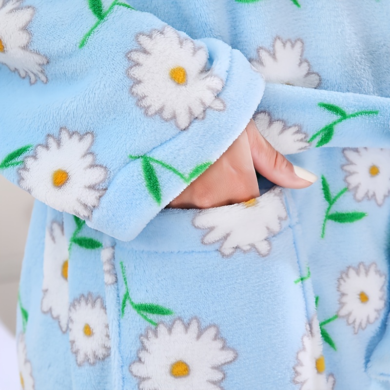 Flower Printed Wearable Bath Towel Long Sleeve Long Bathrobe - Temu