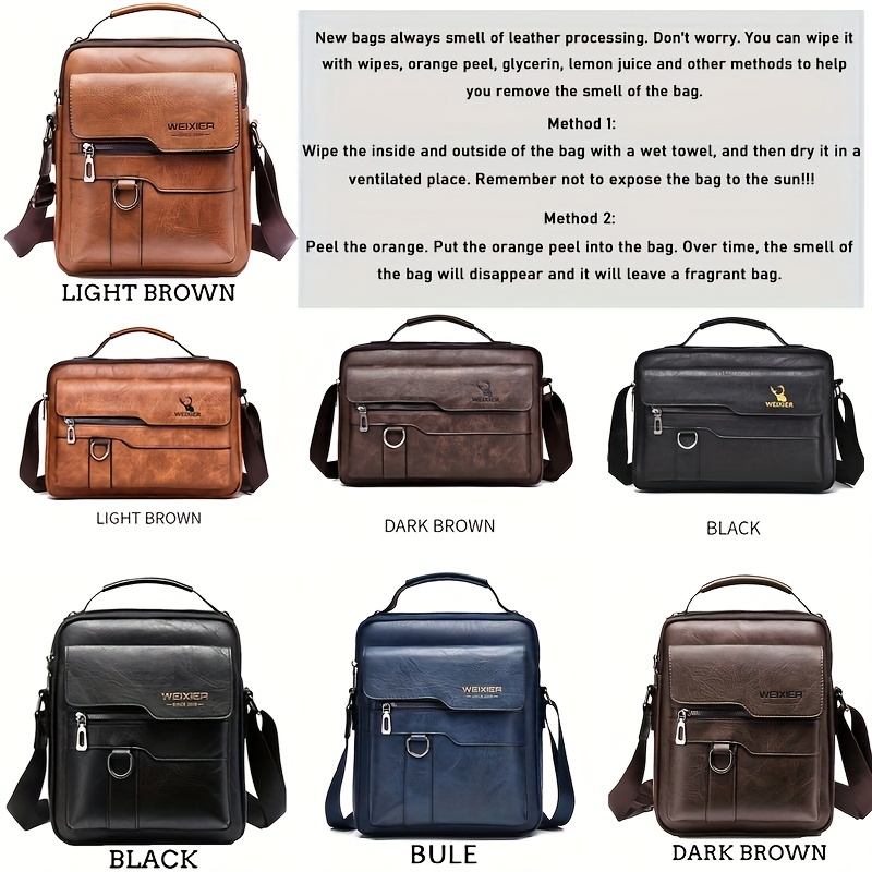 Weixier Cross Body Bag, Men's Shoulder Bag Vintage Leather Vertical Hand  Business Men's Casual Leather Bag Satchel Bag For Men Gift For Father  /anniversary - Temu