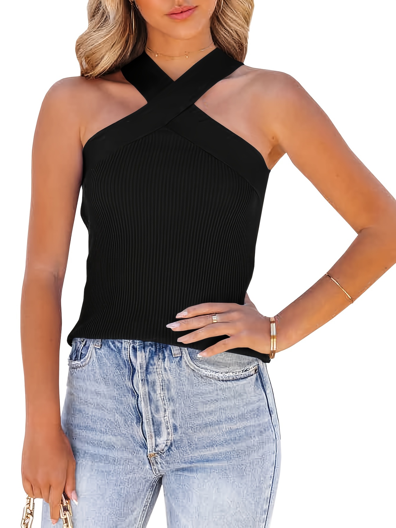 Criss Cross Tank Top Sexy Slim U Neck Summer Sleeveless Top - Temu