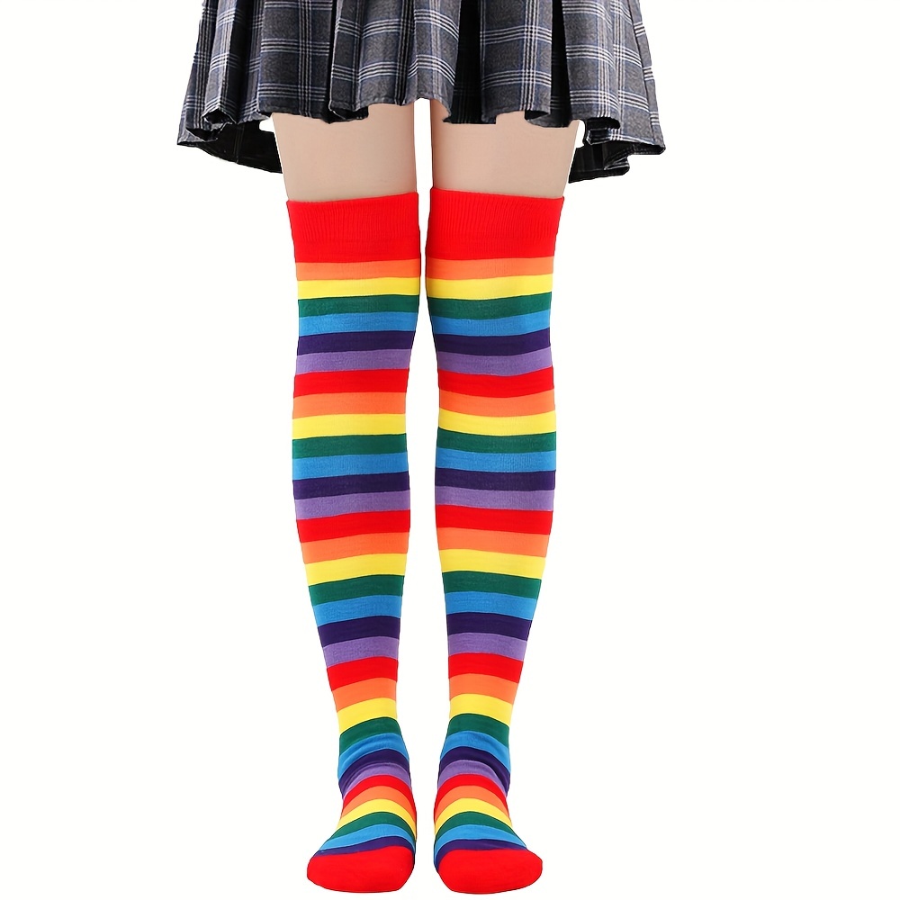 Striped Rainbow Over the knee Socks Colorful Thigh High - Temu