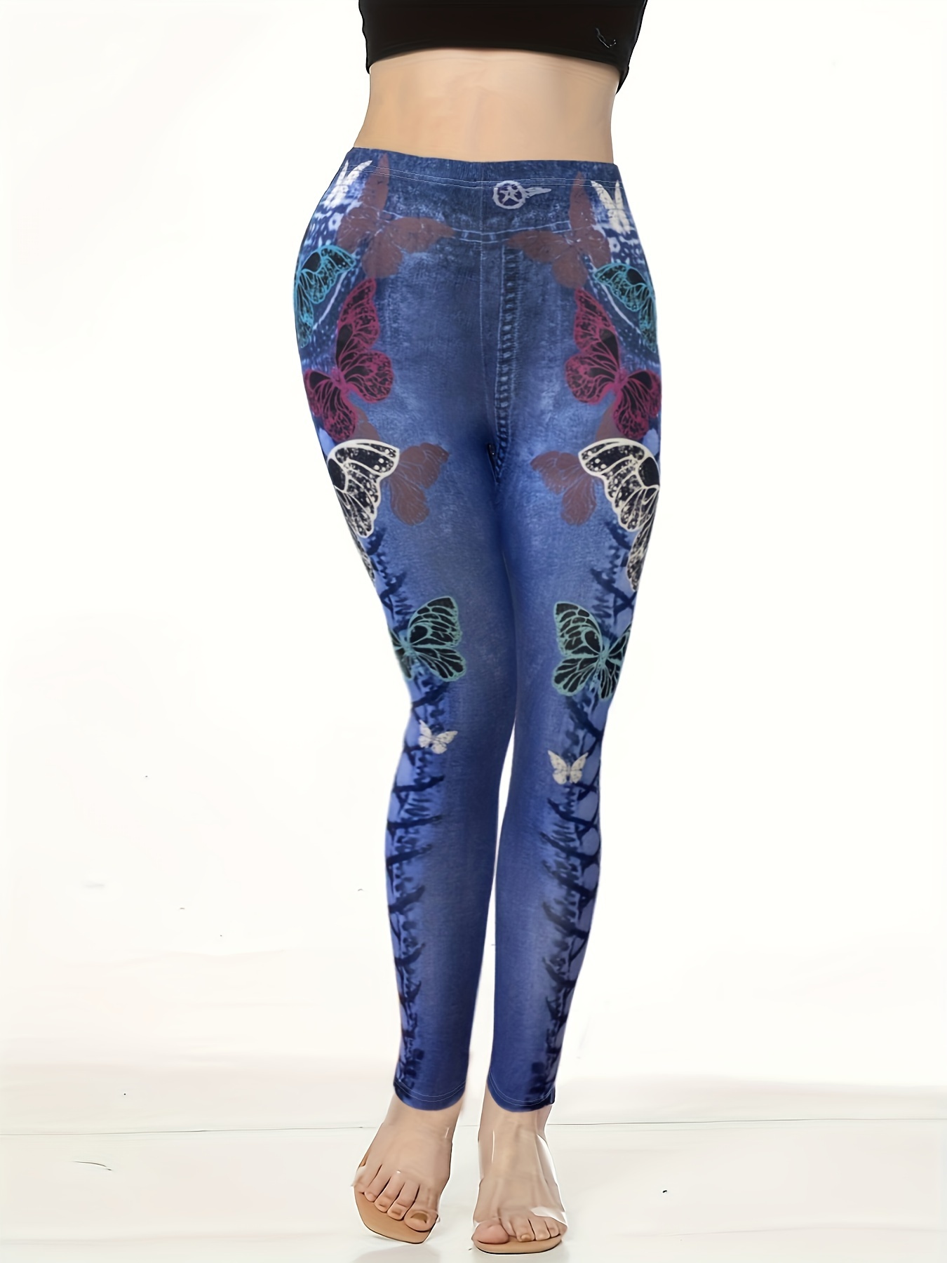 Butterfly Denim Print Yoga Leggings