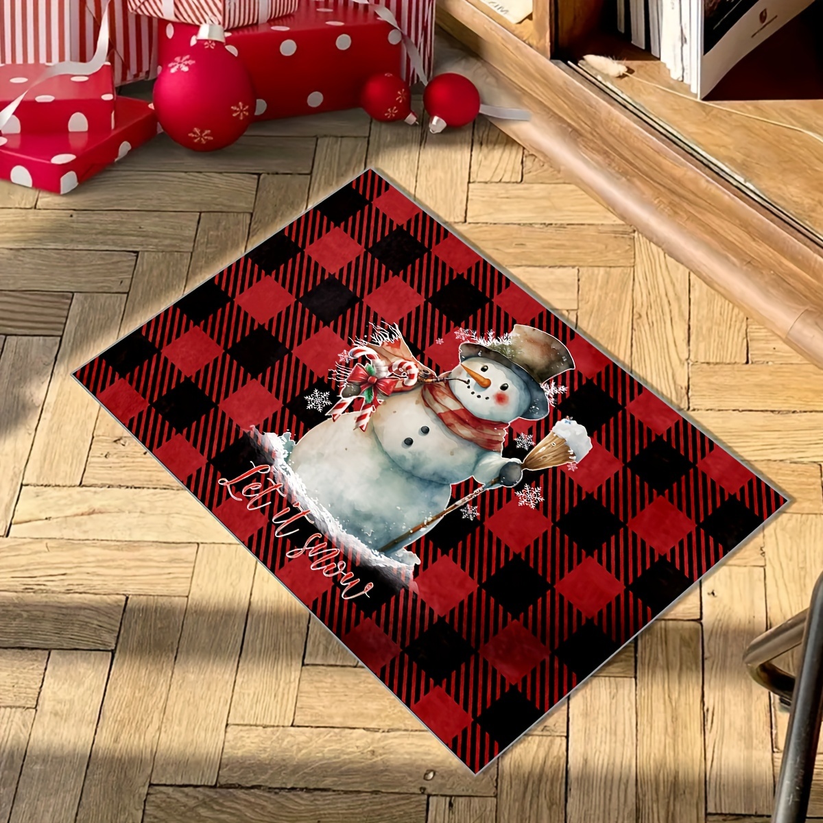 Merry Christmas Door Mat, Entryway Rugs Non-slip Durable Bath Mat For Home  Rv, Truck With Tree Snowman Present Snow Scene Carpet - Temu