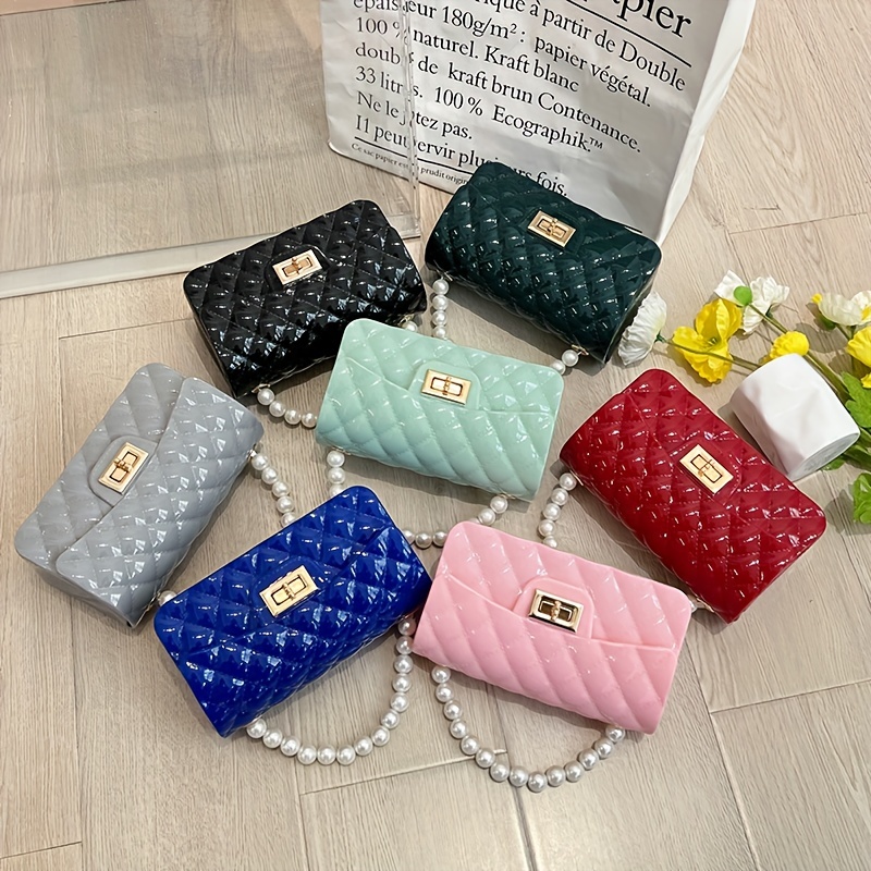 PVC Crossbody Coin Purse Fashion Mini Handbags Crocodile Pattern Pearl  Handbag Plastic Small Chain Jelly Bag For Girl