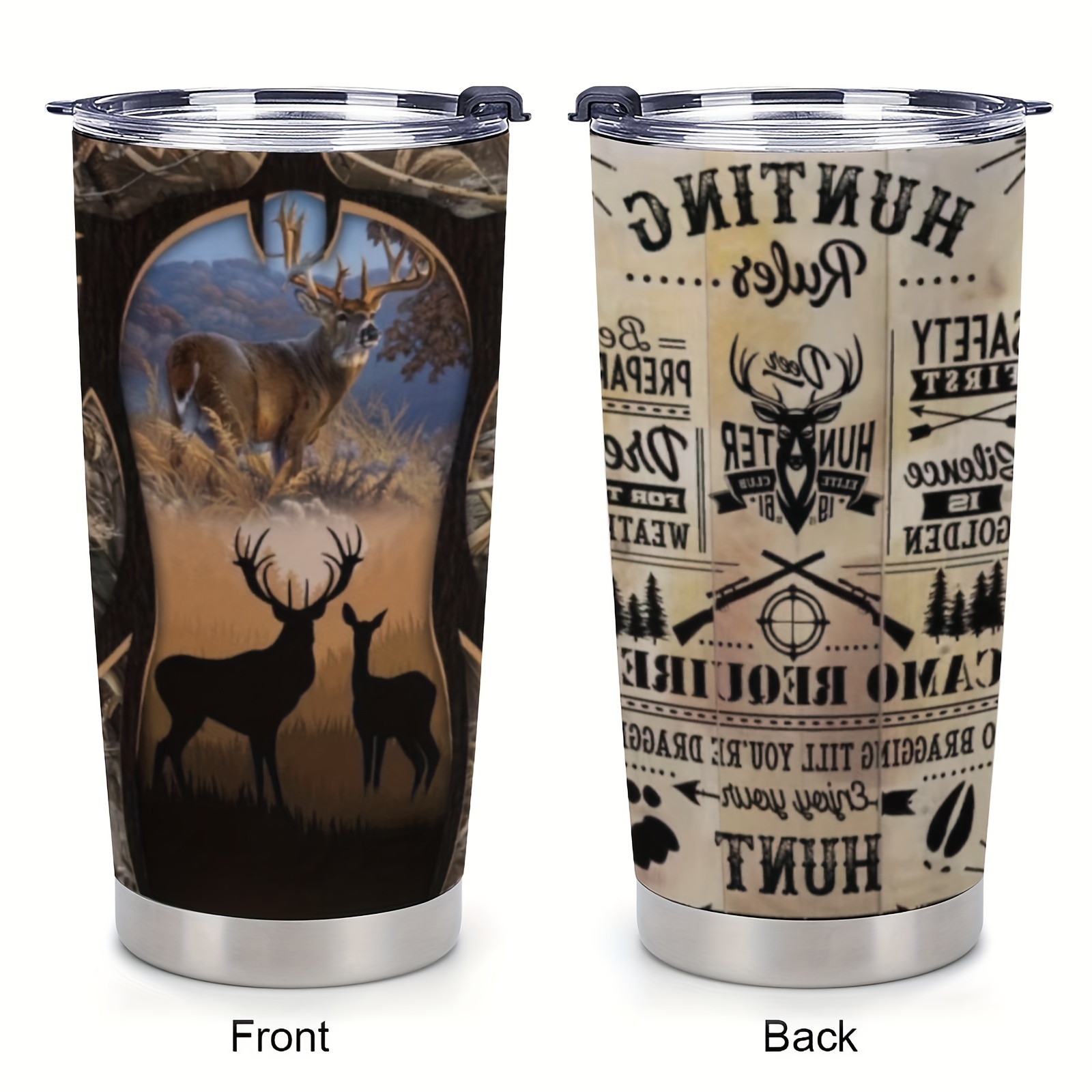 1pc 20oz Hunting Gifts For Men, Hunter Gifts For Men, Coffee Cup For Men,  Metal Deer Hunting Tumbler Cup, Insulated Travel Coffee Mug With Lid