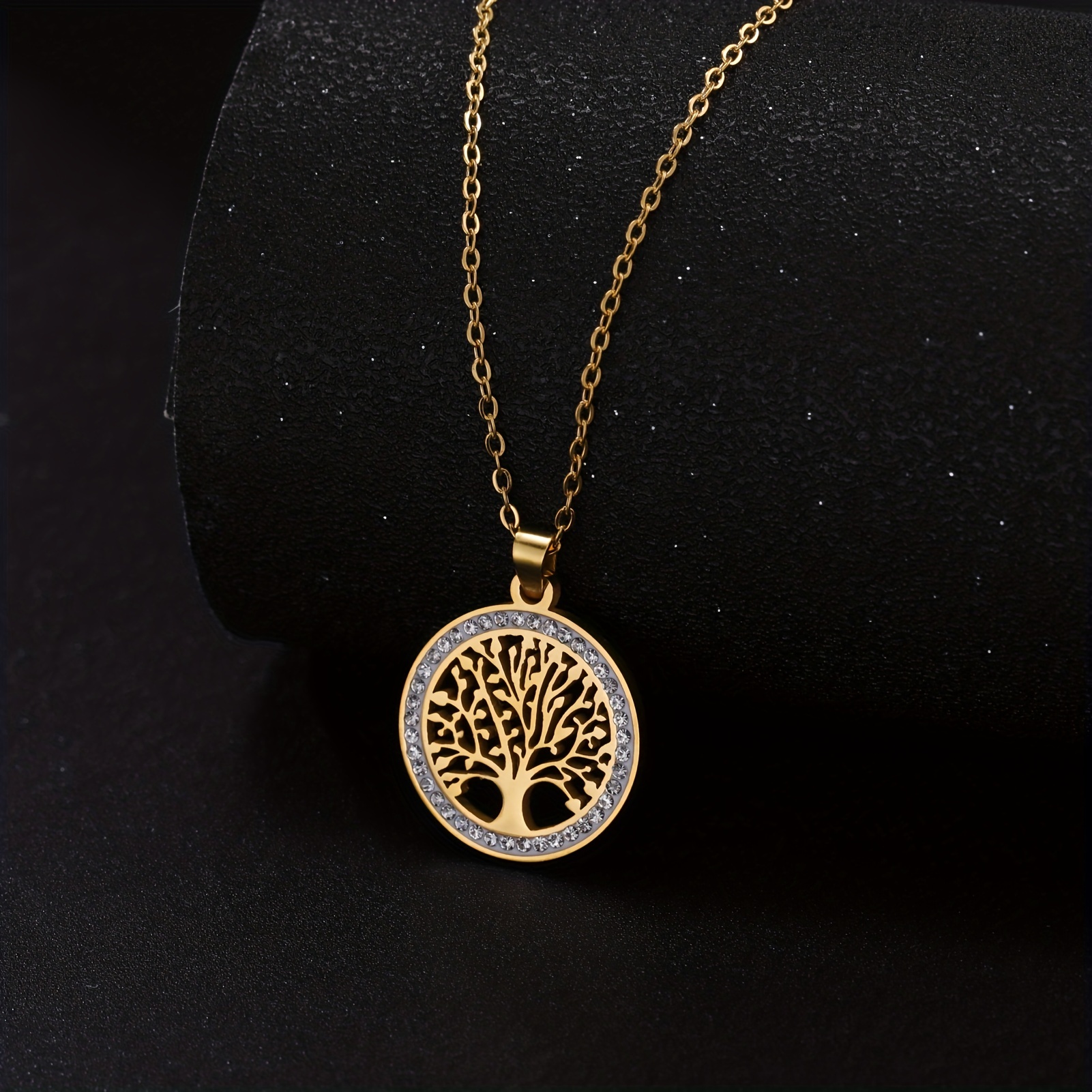

1pc Tree Of Life Clear Zircon Round Pendant Necklace,stainless Steel Neck Chains Viking Jewelry Wedding Gift, Fashion Jewelry Accessories For Men And Women