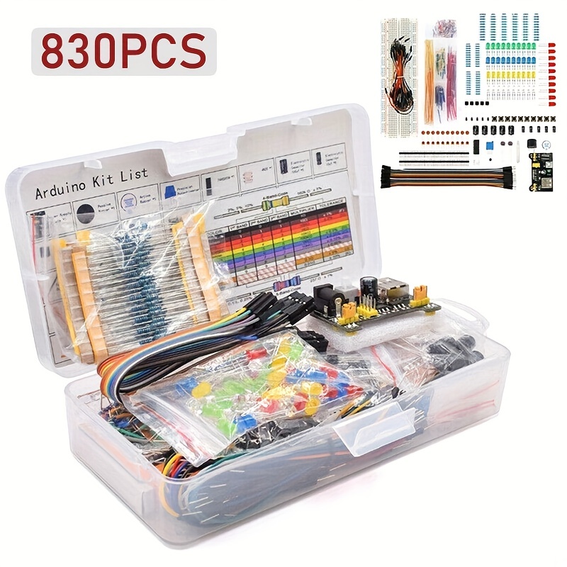 

1 Set Electronics Component Fun Kit W/power Supply Module, Jumper Wire, 830 Tie-points Breadboard, Precision Potentiometer, Resistor Compatible With Arduino,