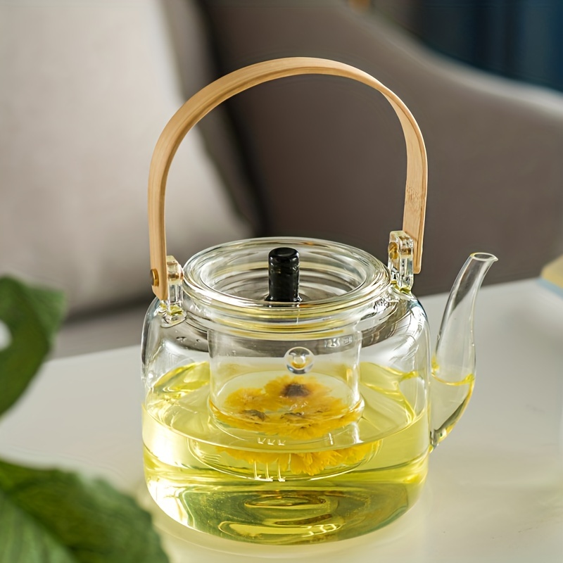 Glass Teapot With Infuser, Teapot Stovetop Safe, Clear Teapot With Wooden  Handle, Blooming And Loose Leaf Tea Maker For Camping, Traveling, Perfect  For Christmas, Family Dinner,, Teacups Available - Temu