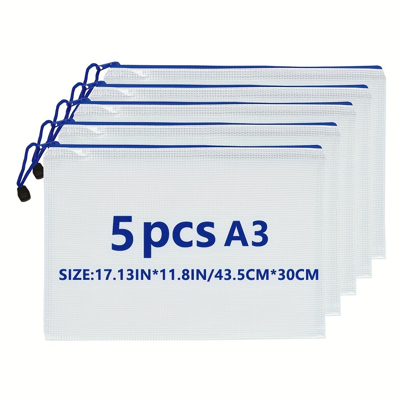 3PCS Mesh Zipper Pouch Document Bag Waterproof Zip File Folders A3