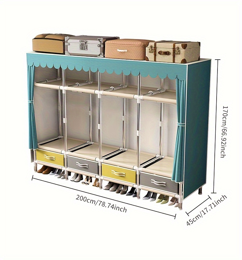 Armario portátil de tela simple para dormitorio, tela simple, montaje  simple, tela de madera maciza, armario de almacenamiento para adultos,  armario