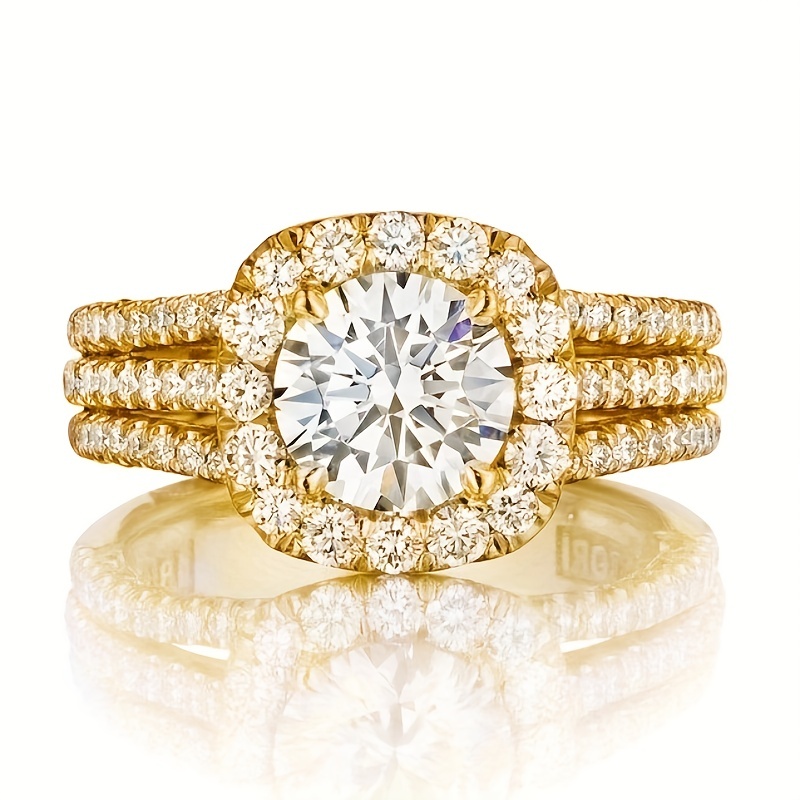 Round Zirconia Ring 4 Prong Setting Bridal Wedding Jewelry