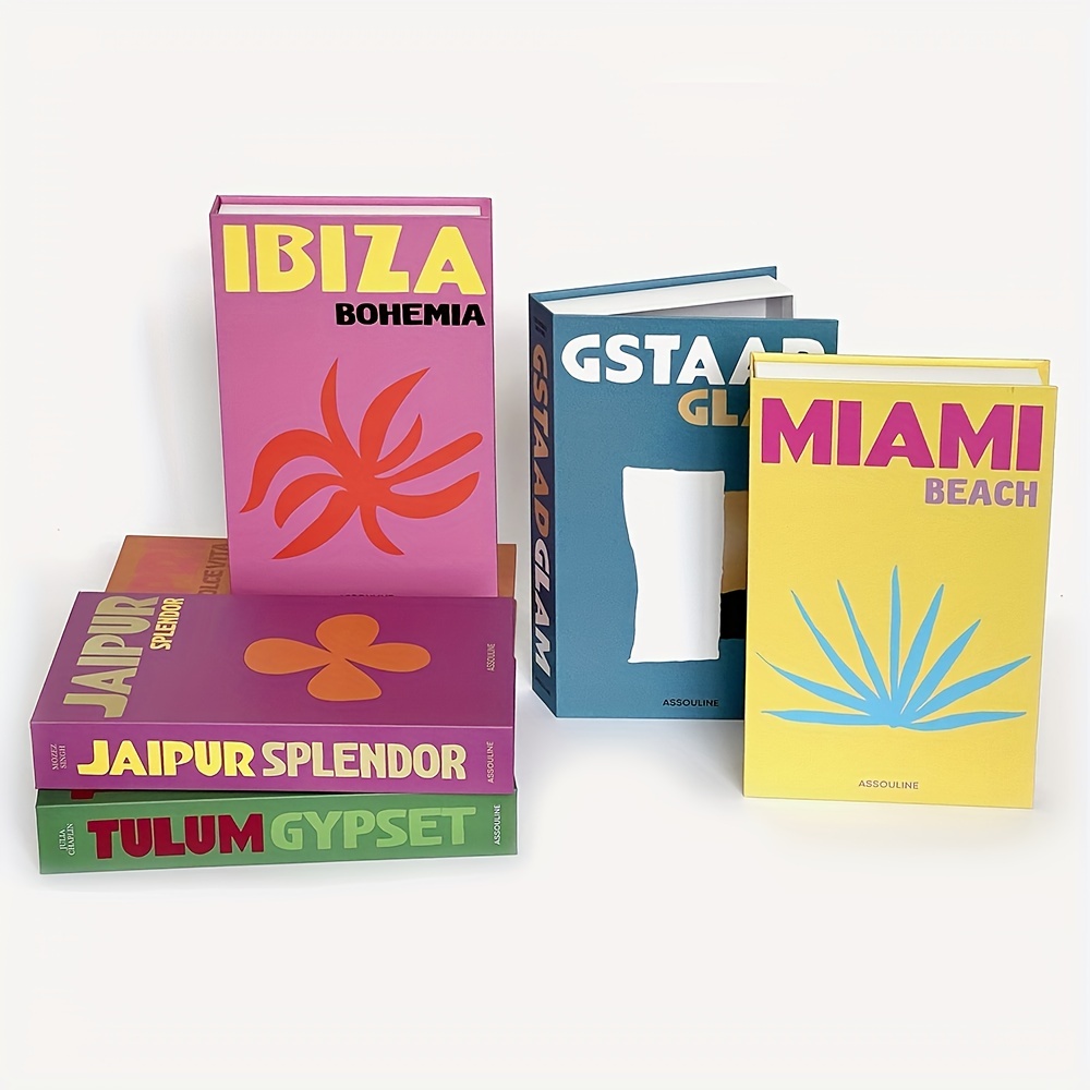 InspireME Decorative Books for Home Decor, Faux Book Storage Box, Travel Table Books - Paris, New York, Mexico - Set of 3