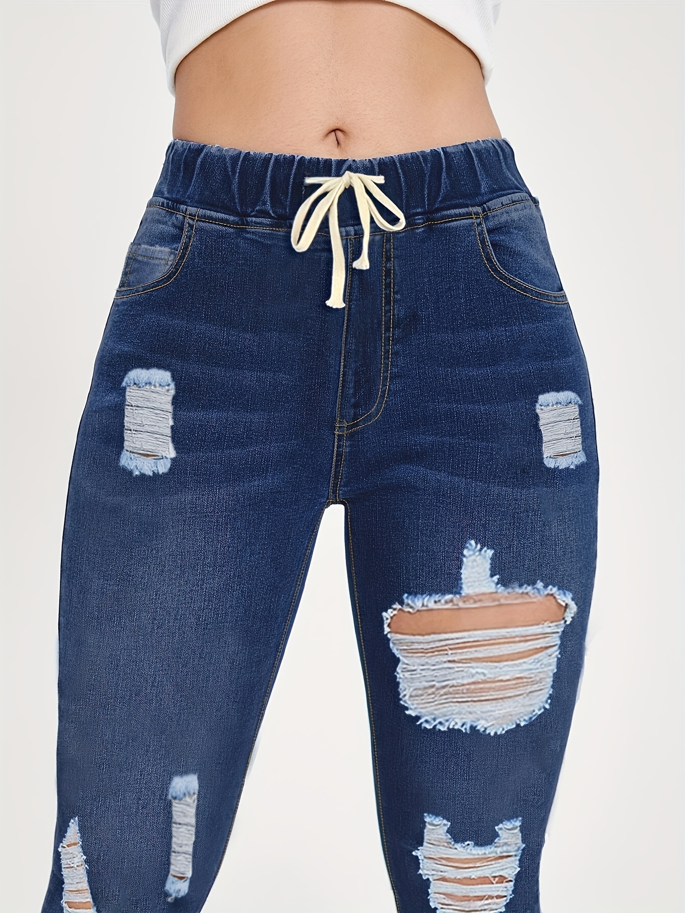 Jeans Hight Waist Women Mom Fashion Elastic Waist Denim Pants