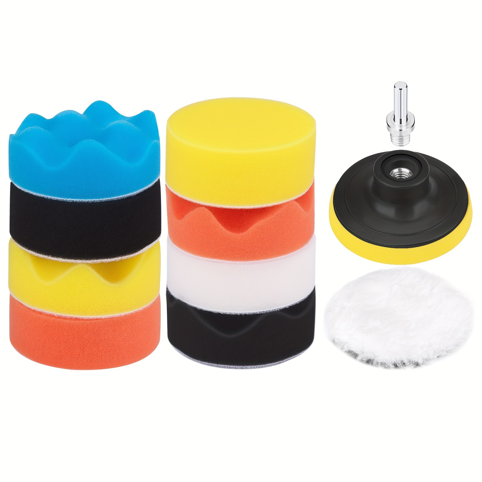 11pcs/set Foam Car Polishing Disc Self-adhesive Buffing Waxing Sponge Wool  Wheel Pad For Polisher Drill Adapter Kit Polish