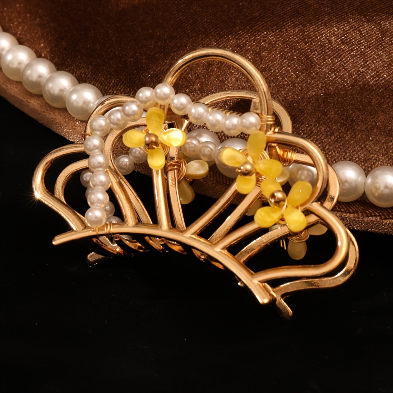 Faux Pearls And Flower Rhinestone Hair Clips Handmade Hair - Temu
