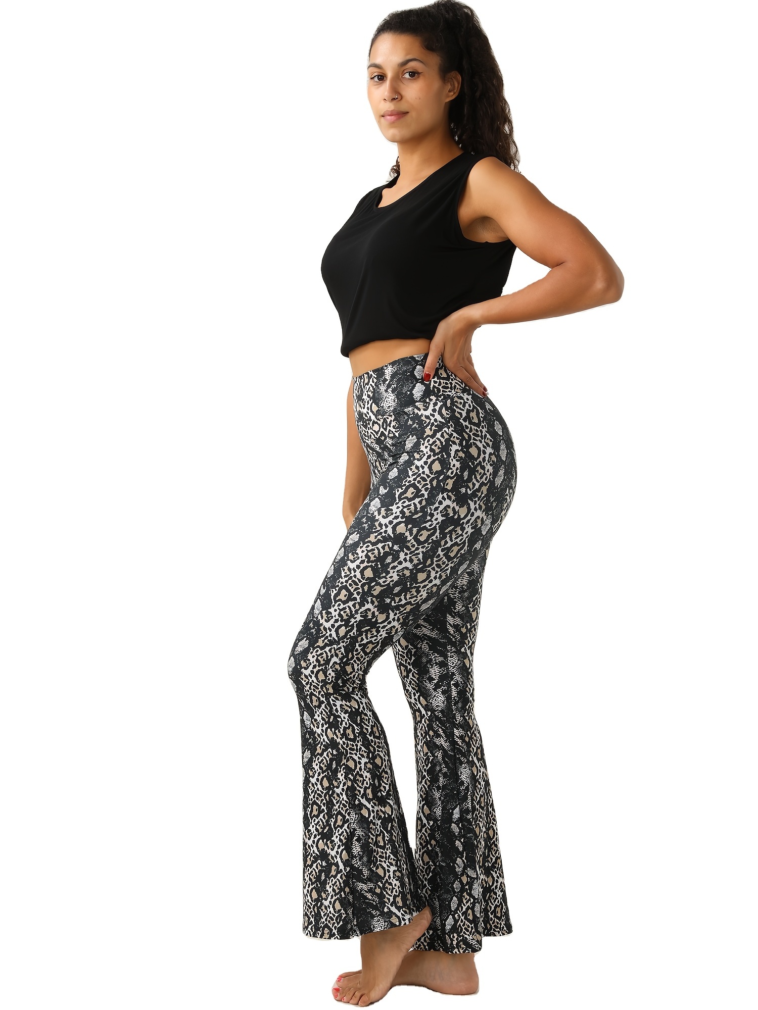 Snakeskin Print Leggings, High Waist Slim Casual Leggings For Spring &  Summer, Women's Clothing