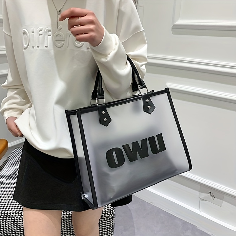 Letter Pattern Shoulder Tote Bag PVC Double Handle With Inner Pouch