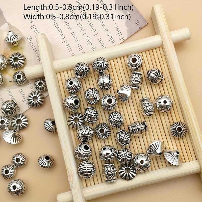 50pcs Antique Silvery Assorted Pattern Alloy Spacer Beads
