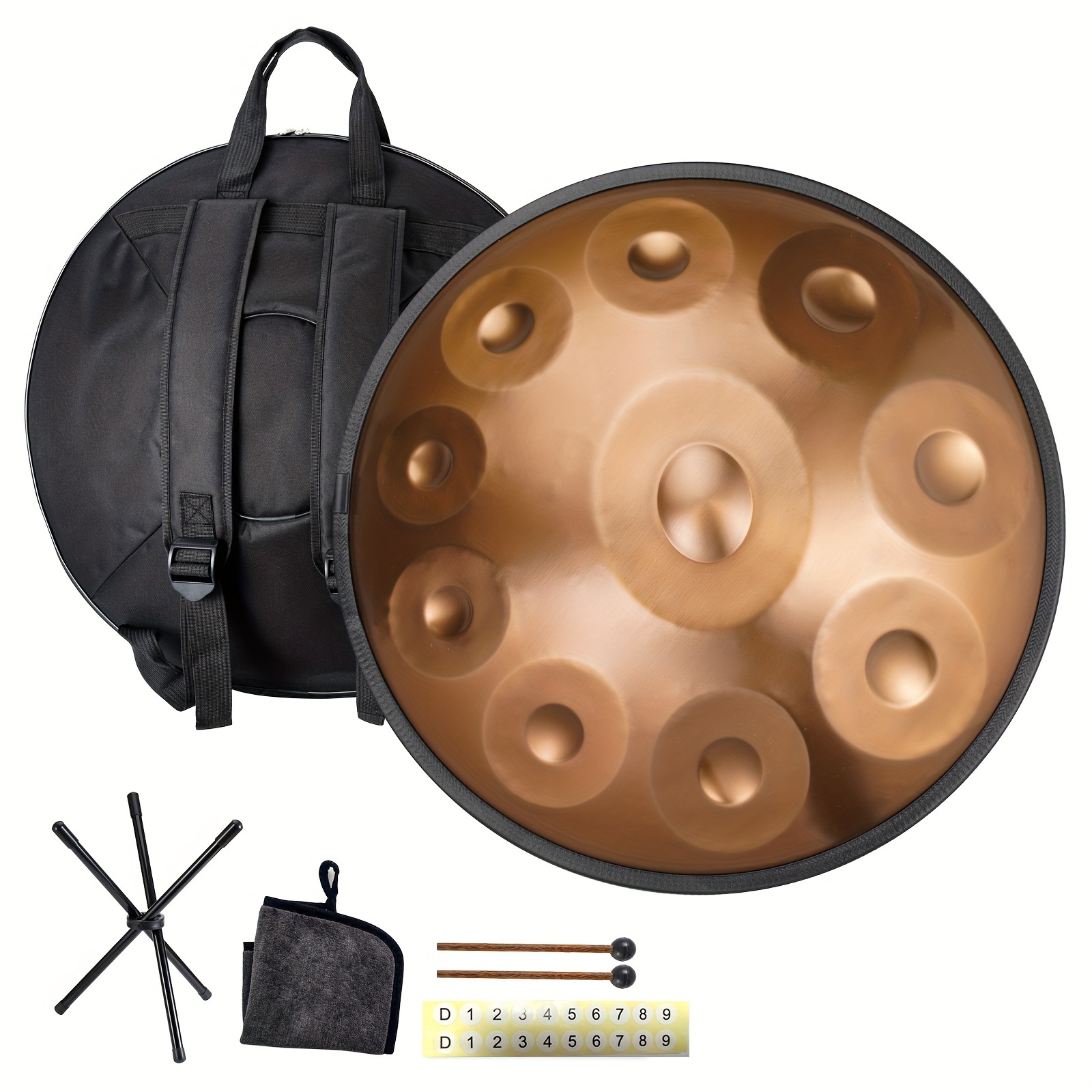  Adults Handpan Drum instrument in D Minor 12 Notes 432Hz/440Hz  Steel Hand Drum with Soft Hand Pan Bag, 2 handpan mallet, Handpan Stand  (Color : Gold, Size : 432Hz) : Musical Instruments
