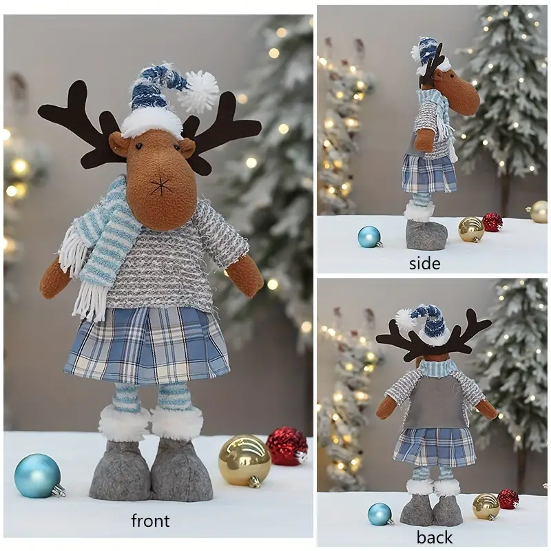 1pc Telescopic Leg Christmas Doll Ornaments Santa Claus Snowman Deer Christmas Tree Under The Decorative Props Tree Skirt Decorated With Plush Toys New Year Gift Window Fireplace Desktop Decorative Doll details 8