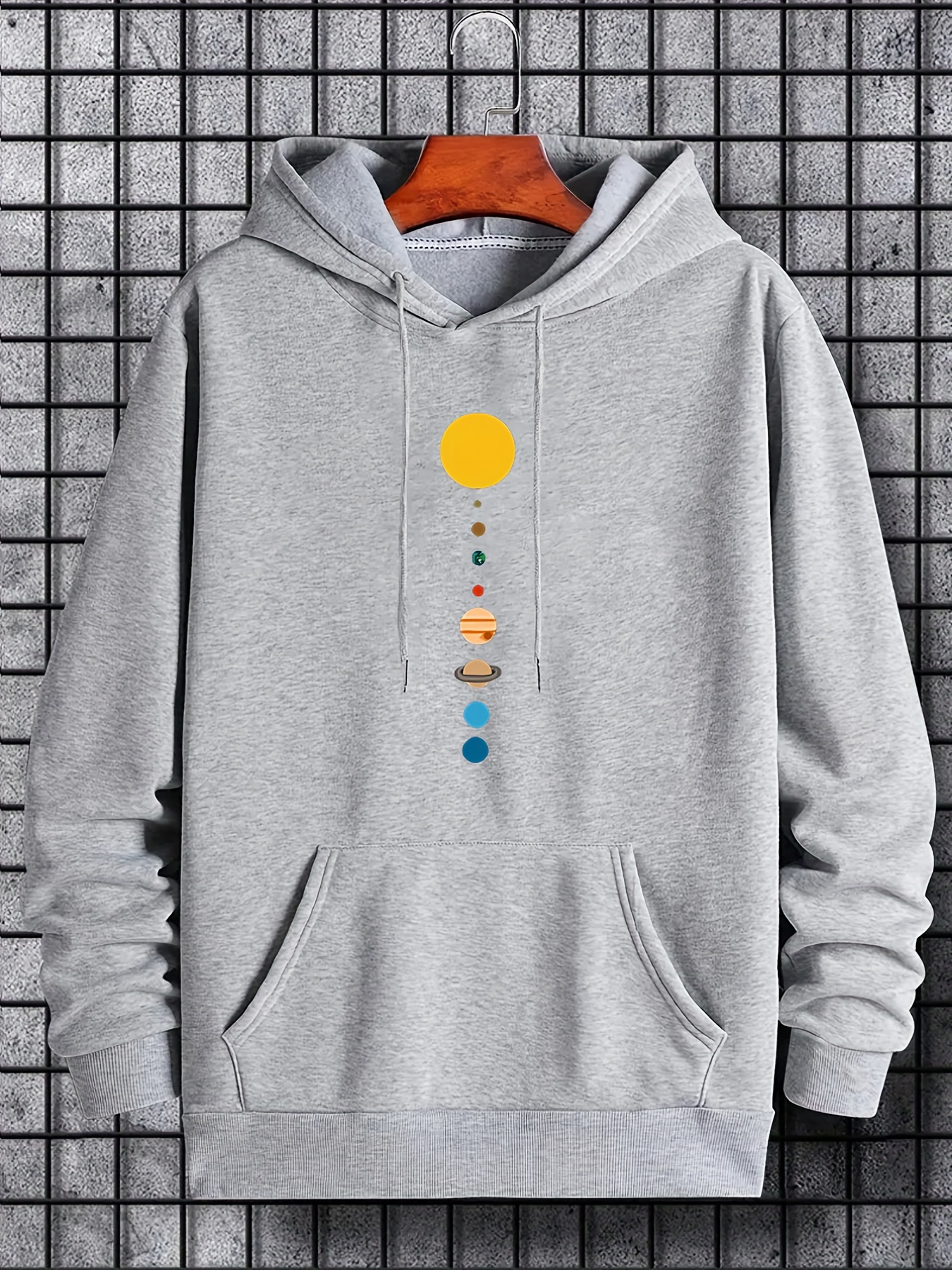 Sun and Moon Print Hoodies for Men, Graphic Hoodie with Kangaroo Pocket, Comfy Loose Trendy Hooded Pullover, Mens Clothing for Autumn Winter,$10.79