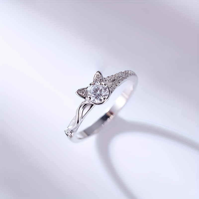 Men's Silver Moissanite Cat Ring, Engagement Style