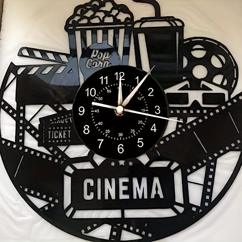 1pc Cinema Vinyl Wall Clock-Unique Home Theater Movie Night Film Reels  Popcorn Wall Decor Home Decorations-Gift For A Movie Lover Unique Gift To  Your
