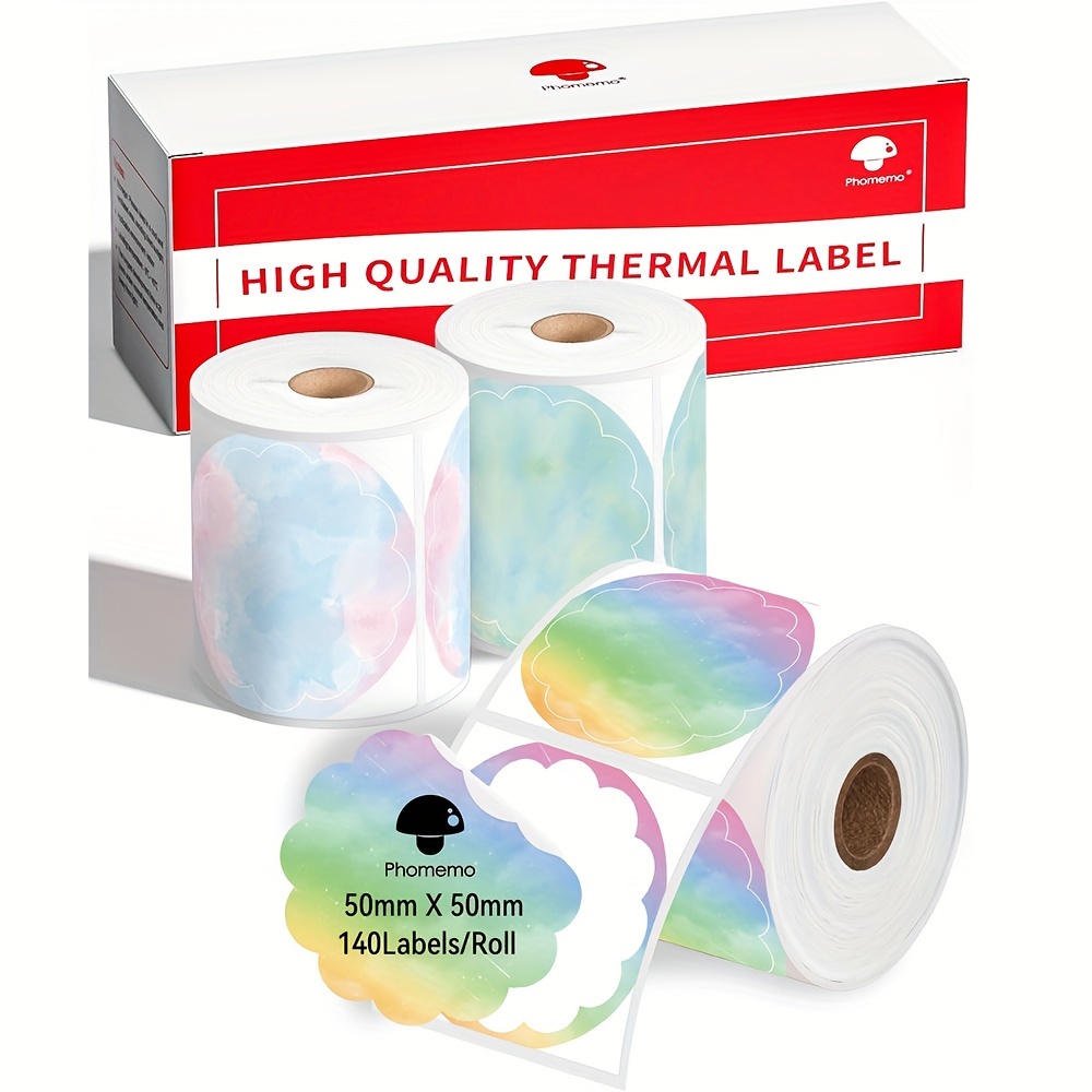

Phomemo Wavy Round Labels For Phomemo M120 M220 M221 M110 M200 Label Maker, Self-adhesive Colour Stickers For Gift Labels/thank You Labels/home Use, 50x50mm, Multicolour Gradient (3 Rolls)