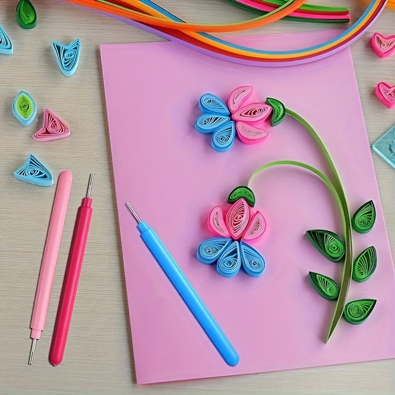 Paper Flower Quilling Tools Slotted Kit Rolling Curling Quilling Needle Pen  Pink Blue for Art Craft DIY Paper Cardmaking Project