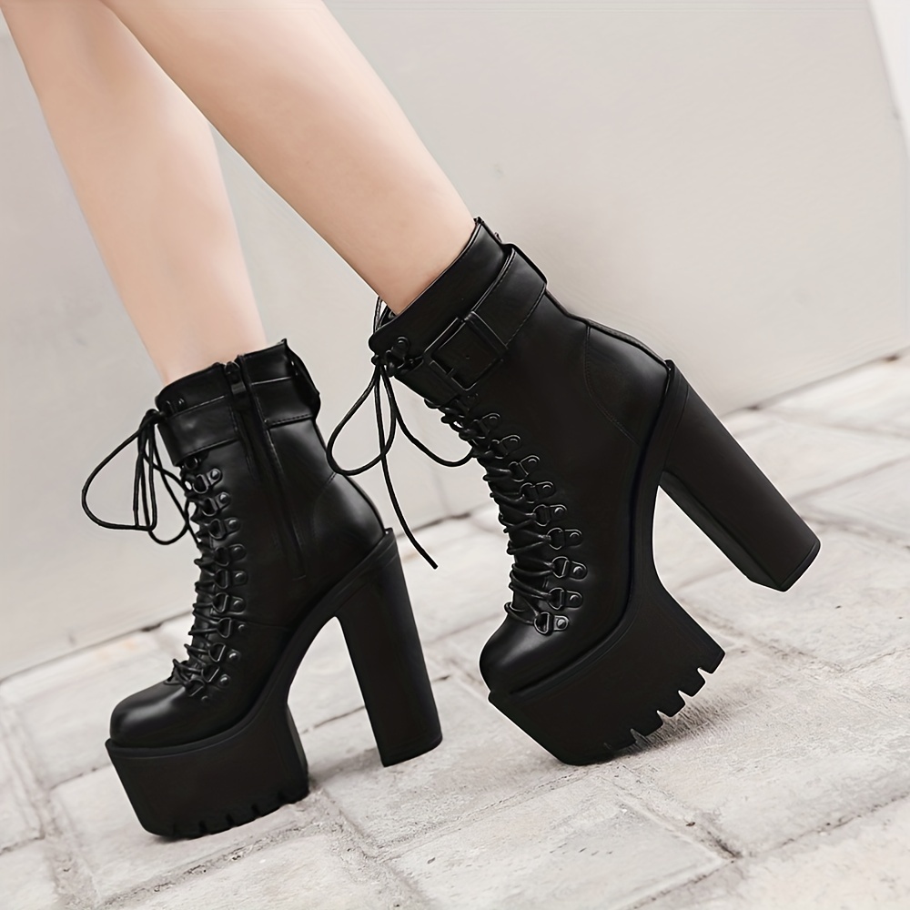 Black platform heeled deals boots