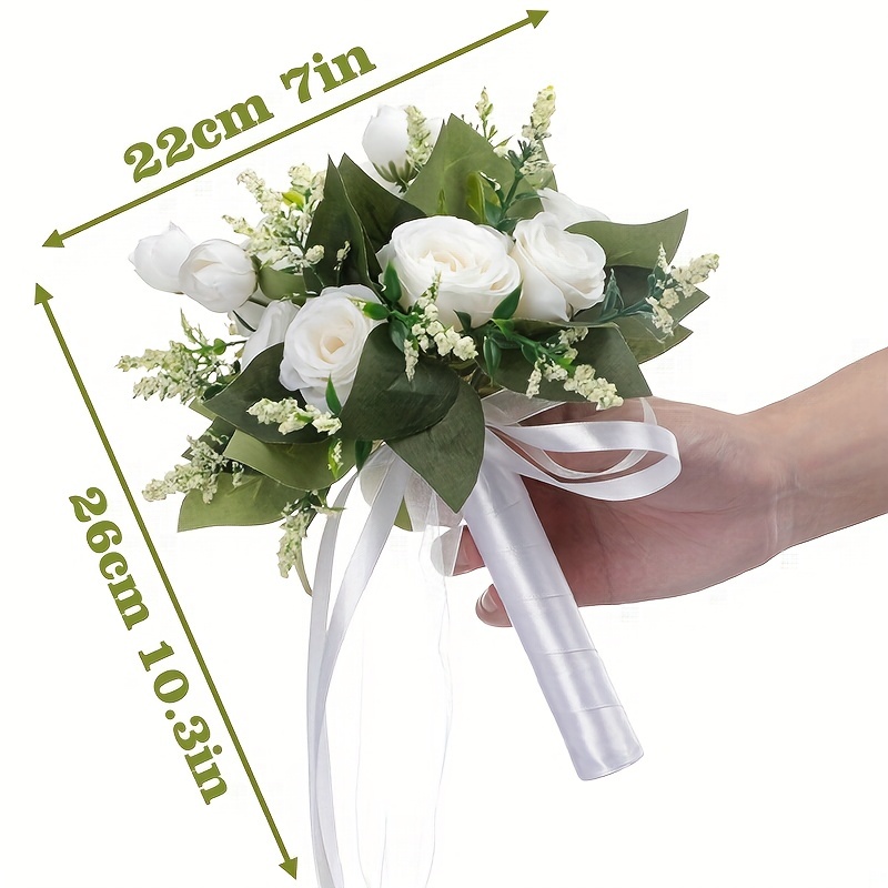 Grandest Birch Wedding Artificial Rose Bouquet Ribbon Bowknot Green Leaves  Realistic Reusable Elegant Multicolor Bridal Fake Flower Party Supplies 
