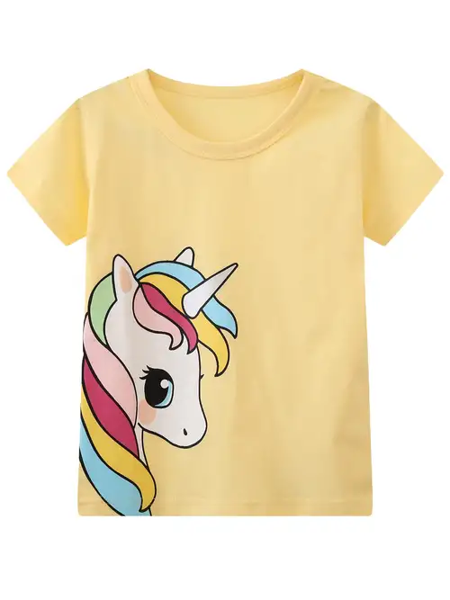 Girls Cartoon Unicorn Graphic T Shirt Cotton Casual Ruffle - Temu